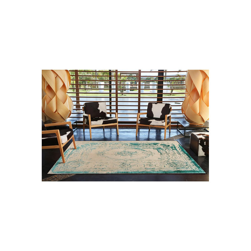 Tapis décoratif crème moderne à motif tissé traditionnel lavable à la machine, Sous-tapis carré 3 pi 3 po inclus