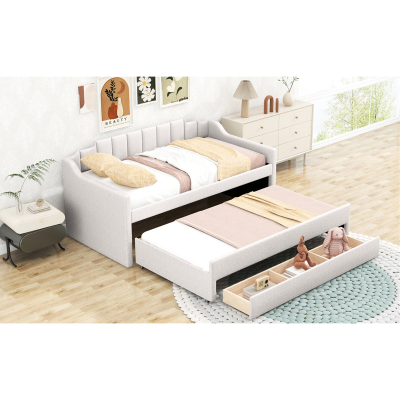 Lit de jour simple beige avec lit gigogne et tiroirs - Offrez-vous un endroit confortable pour vous détendre