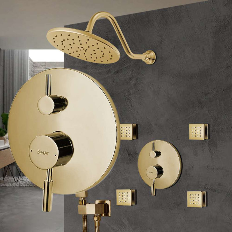 Ensemble de douche Bravat en or brossé avec robinet mélangeur à 3 voies encastré (FS1079)