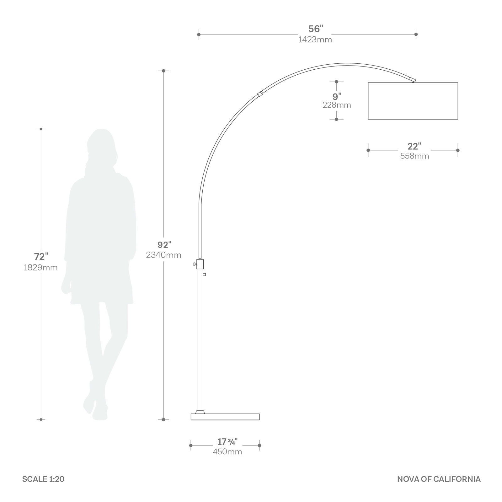 Float 92" Arc Lamp - Weathered Brass, White Marble Base, Linen Shade, Dimmable, Bulb Included, Pool Blue