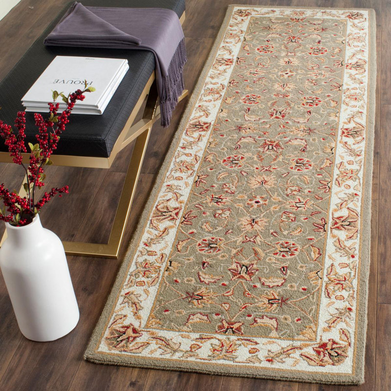Hollander Hand Hooked Wool Taupe/Ivory Rug, Runner 3' x 12'