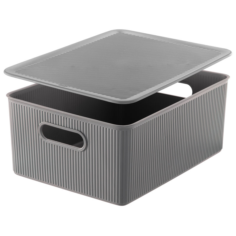 Ensemble de boîtes en plastique nervuré, 1, Gris