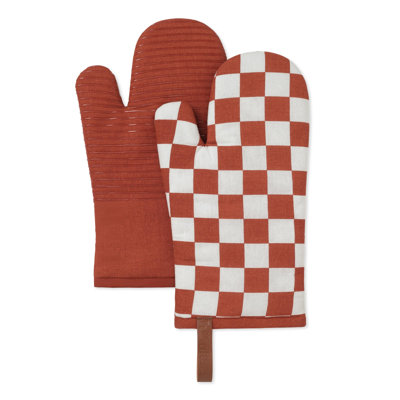 Folkulture Checkered Cotton & Silicone Heat-Resistant Oven Mitts - Set of 2