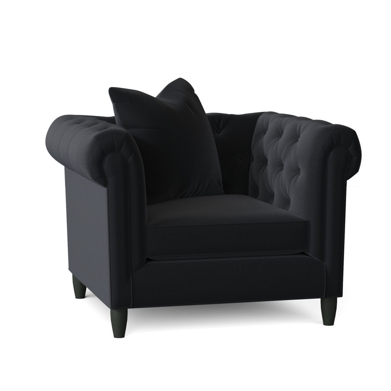 Fauteuil Chesterfield l 43 po Caspar, Velours Bella Lagoon Performance