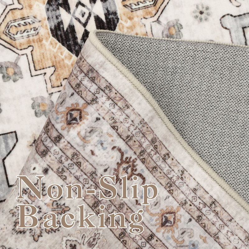 Machine Washable Rug Non-Slip Area Rug with Rubber Backing for Living Room Low-Pile Rug Indoor Floor Cover Oriental Rug for Bedroom Dining Room Hallway Playroom Office Kitchen Dorm and Bedside Decor