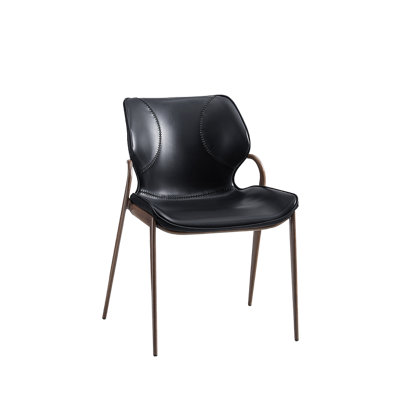 Chaise d'intérieur en métal grain de bois avec assise en vinyle noir