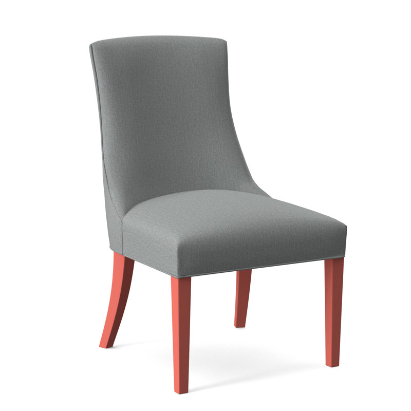 Tuxedo Slipper Dining Chair, Light Blue Performance Fabric; 0851-55, Antique Frost White Finish