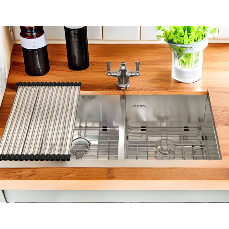 33'' L Double Bowl Stainless Steel Kitchen Sink, Dark Gray