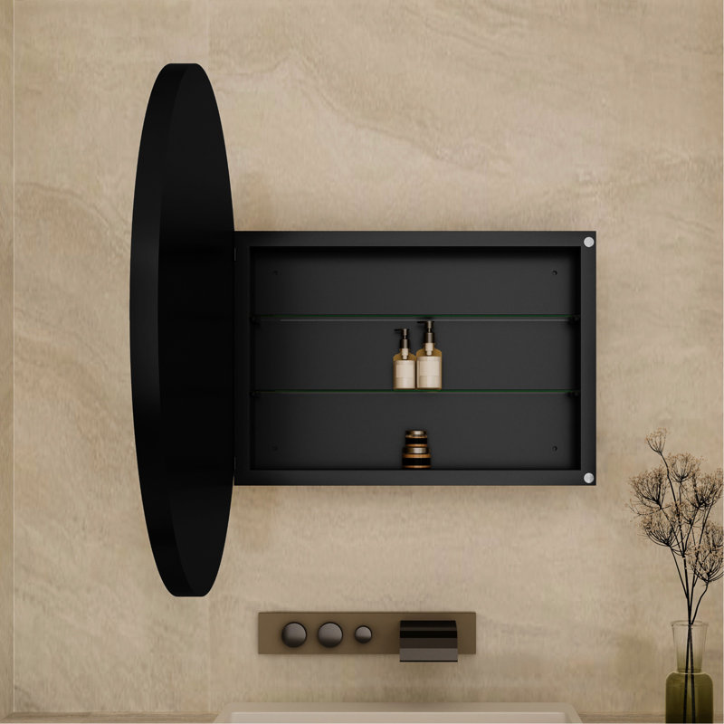 Armoire de salle de bain 31,5 pouces en métal noir mat avec miroir et tablettes réglables
