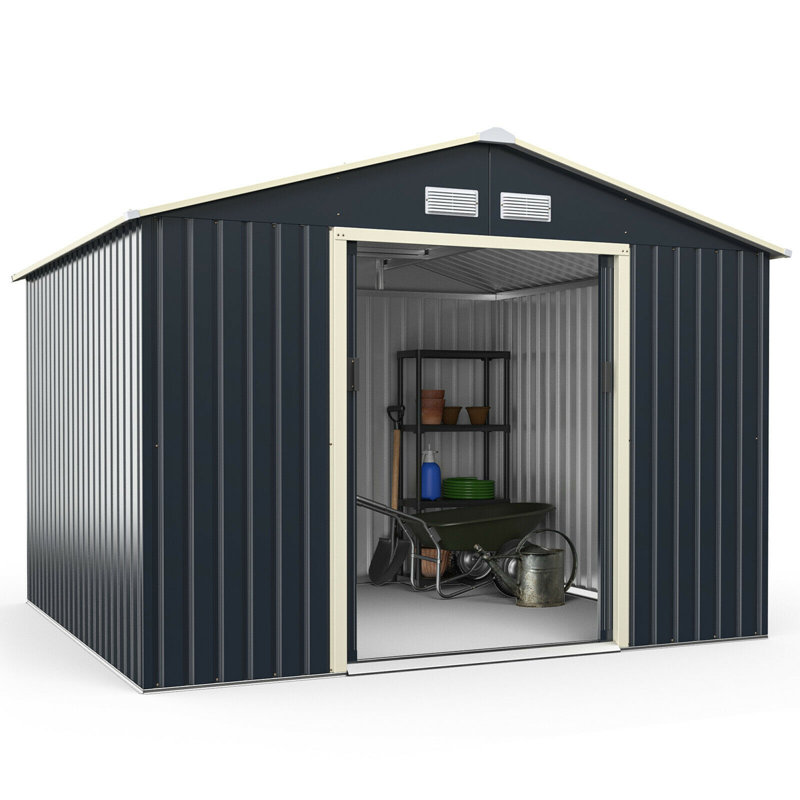Remise de rangement traditionnelle en métal 9 pi x 8 pi Gymax
