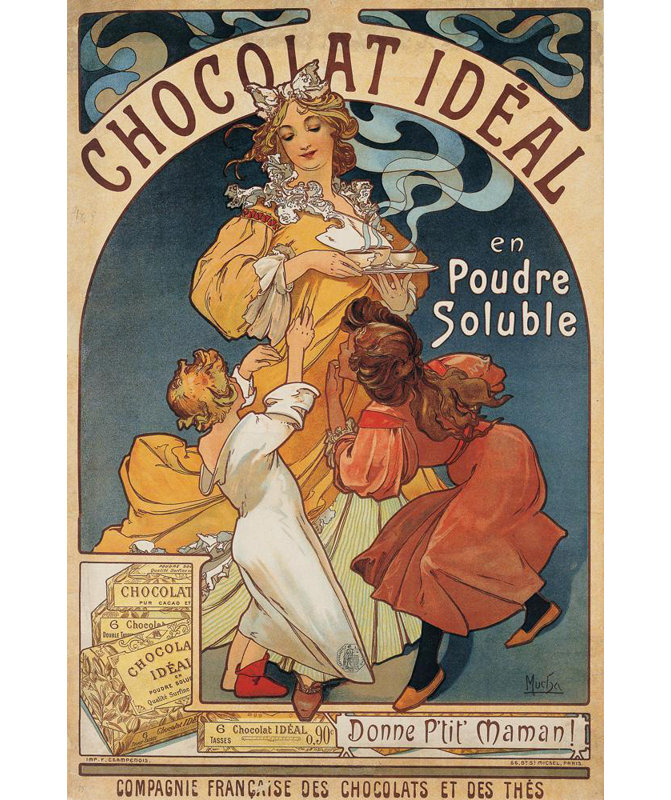 "Idéal chocolat" par Alphonse Mucha - Toile tendue avec châssis, H 24 po x l 17 po