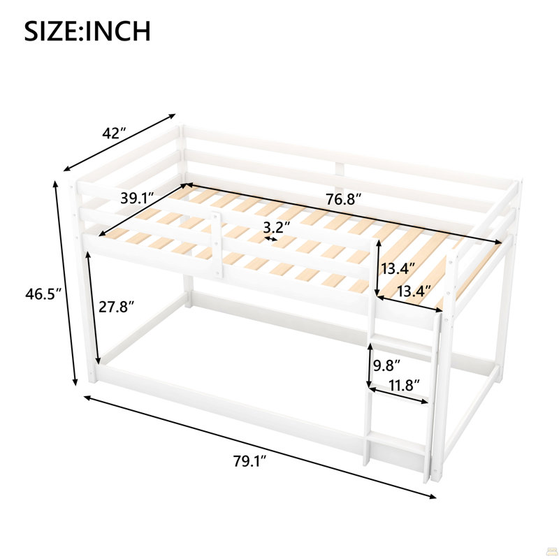 Lit superposé simple au-dessus d'un lit simple avec échelle, Blanc