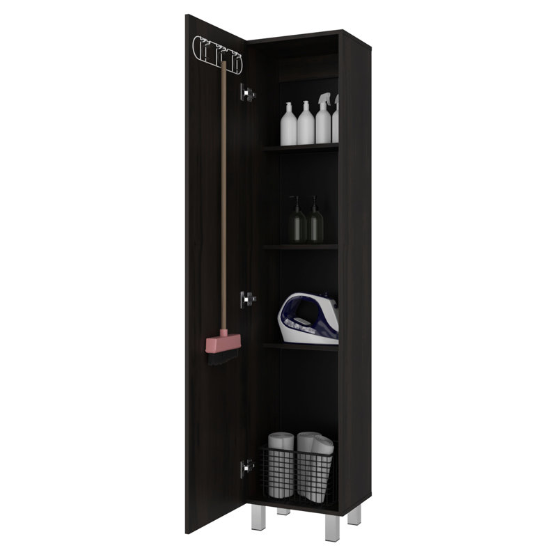 Stained Walnut Laundry Cabinet, Fixed Shelving, Narrow Design, 12.2 Inches Deep 70.9 High, Stained Walnut