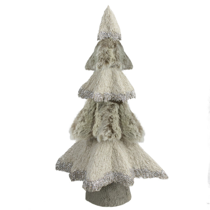 Arbre de Noël de table triangulaire texturé 20 po gris et beige avec paillettes