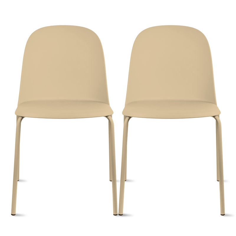 Walthall Stackable Dining Chairs - Set of 2 Modern Plastic Chairs with Sturdy Iron Legs - Space-Saving Side Chairs for Kitchen & Dining Room, Beige