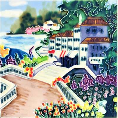 8'' x 8'' Glossy Hand Painted Ceramic Decorative Accent Tile