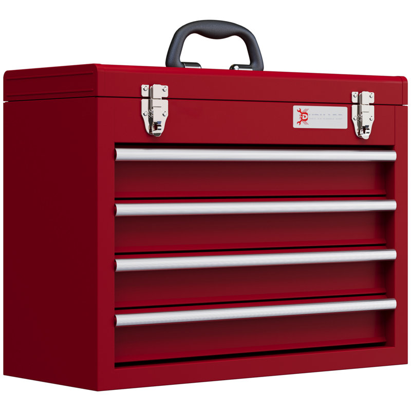 DURHAND 4 Drawer Tool Chest Lockable Metal 510mm x 220mm x 395mm Red