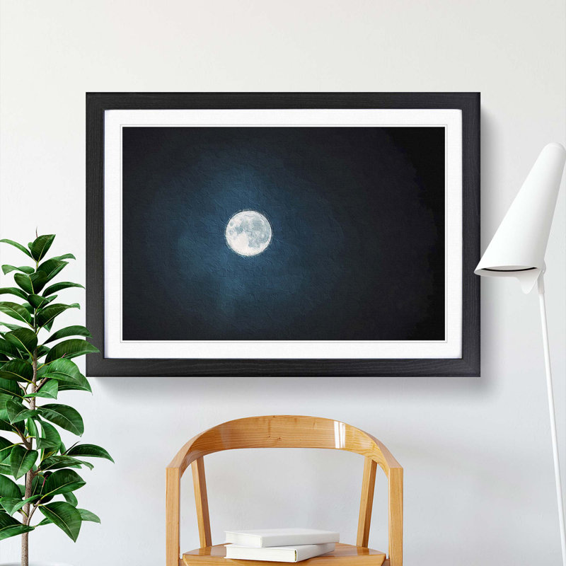 The Full Moon at Midnight - Picture Frame Painting Print on MDF, Black Framed, 36cm H x 48cm W x 2cm D