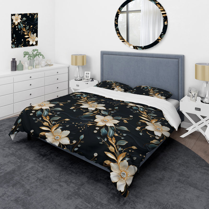 Ensemble de housse de couette Crystal Diamond Flowers Glamour Dream, Housse de couette pour grand lit et 2 taies décor