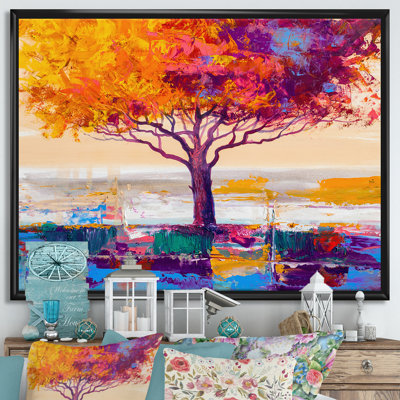 «Colorful Happy Trees pendant Sunsrise III», reproduction sur toile flottante