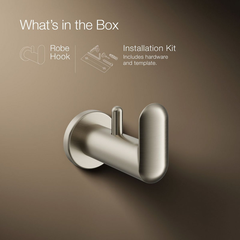 Kumin Wall Mounted Robe Hook, Vibrant Brushed Nickel