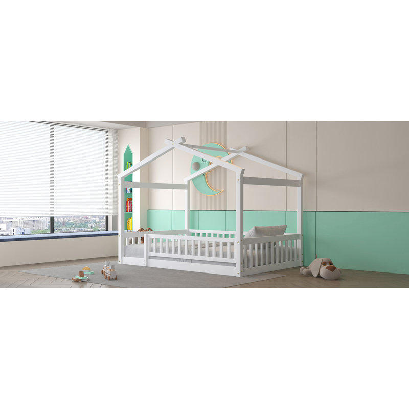 Cadre de lit double en bois pleine grandeur avec clôture - blanc pour une chambre à coucher décontractée, Lit double, Blanc