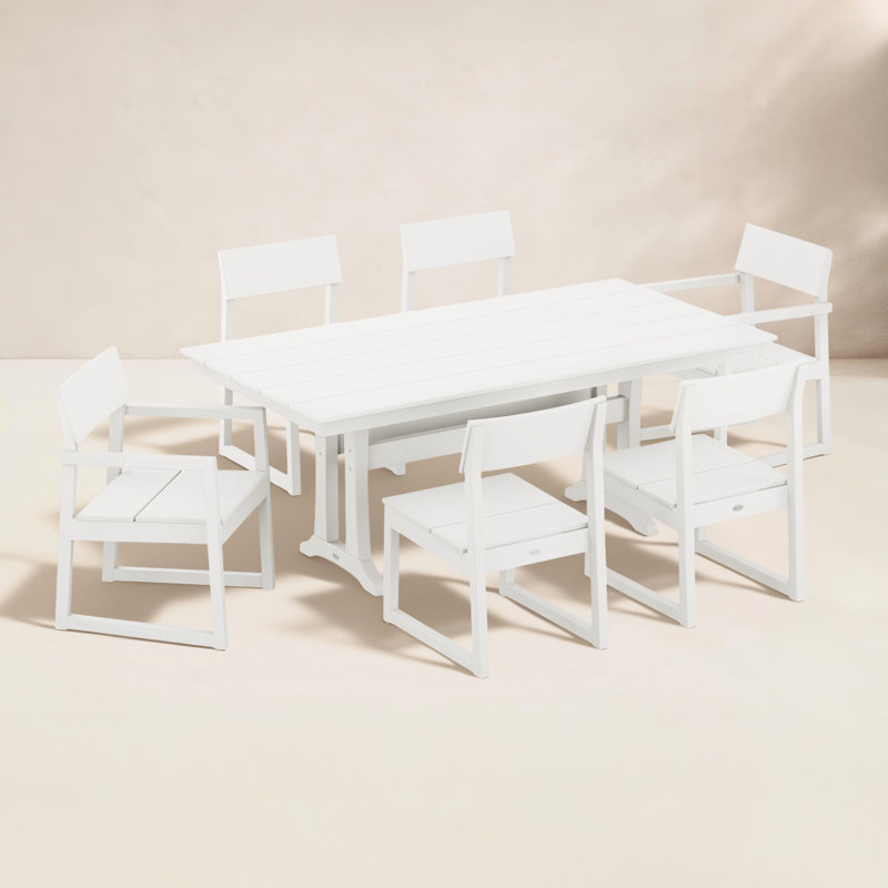 Edge 7 Piece 72.25'' Farmhouse Dining Set, White