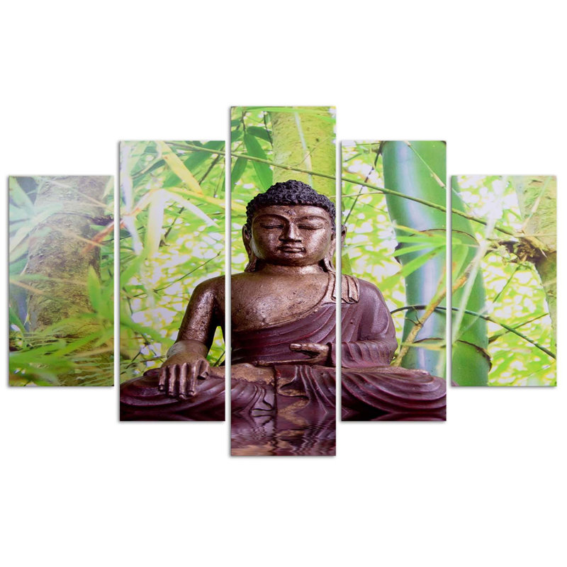 Buddha Meditation Green - 5 Piece Wrapped Canvas Print, 70cm H x 100cm W