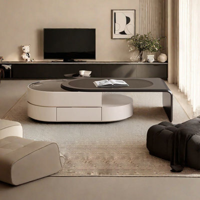 Cream air retractable TV cabinet