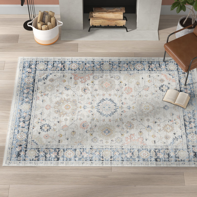 Tapis bleu clair / blanc Benner Killough, Rectangle 6 pi 6 po x 9 pi 2 po