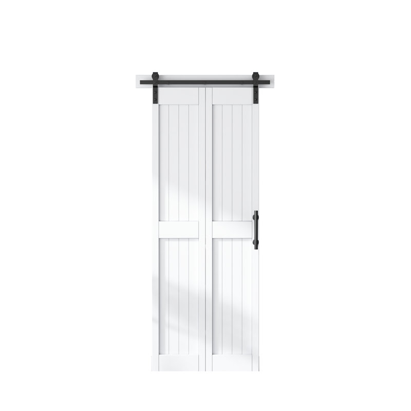 Porte de grange pliante en panneau de fibres à densité moyenne 84 po avec quincaillerie assemblée, recouverte d'une surface en PVC