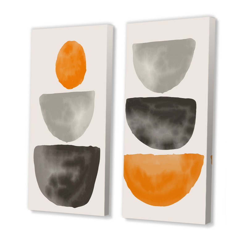 Minimal demi-lune abstraite I - ensemble de 2 peintures, Toile tendue, H 20 po x l 24 po x P 1 po