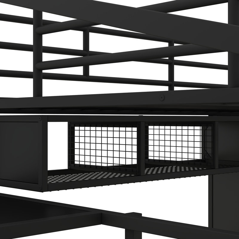 Lit mezzanine en métal avec table et garde-robe, double, conception noire, fabrication robuste, vaste espace de rangement, assemblage sans effort et apparence, choix, instructions faciles