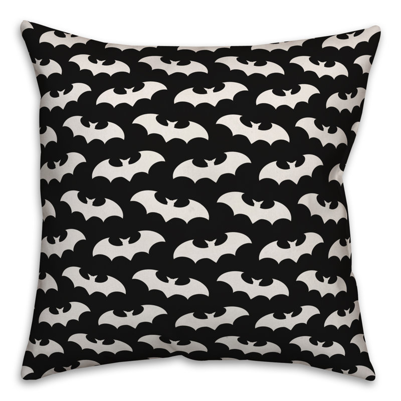  Bat Throw Pillow Cover, 16" x 16", Black, Polyester/Polyfill
