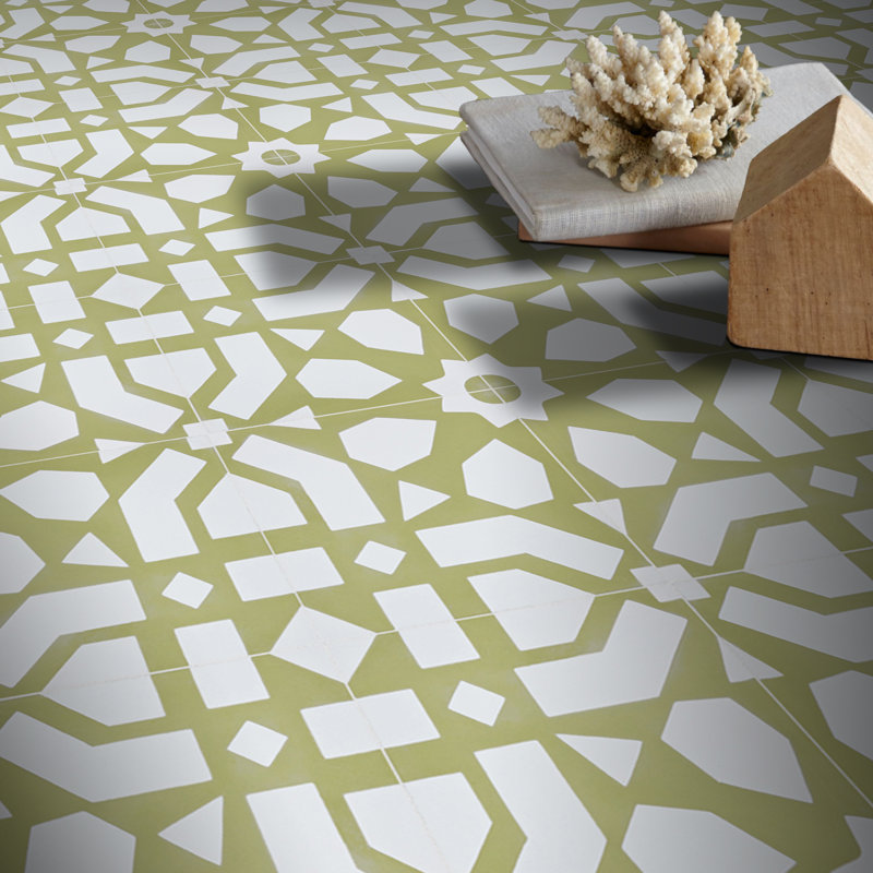 Azilal 8" x 8" Cement Patterned Wall & Floor Tile, Tan/White