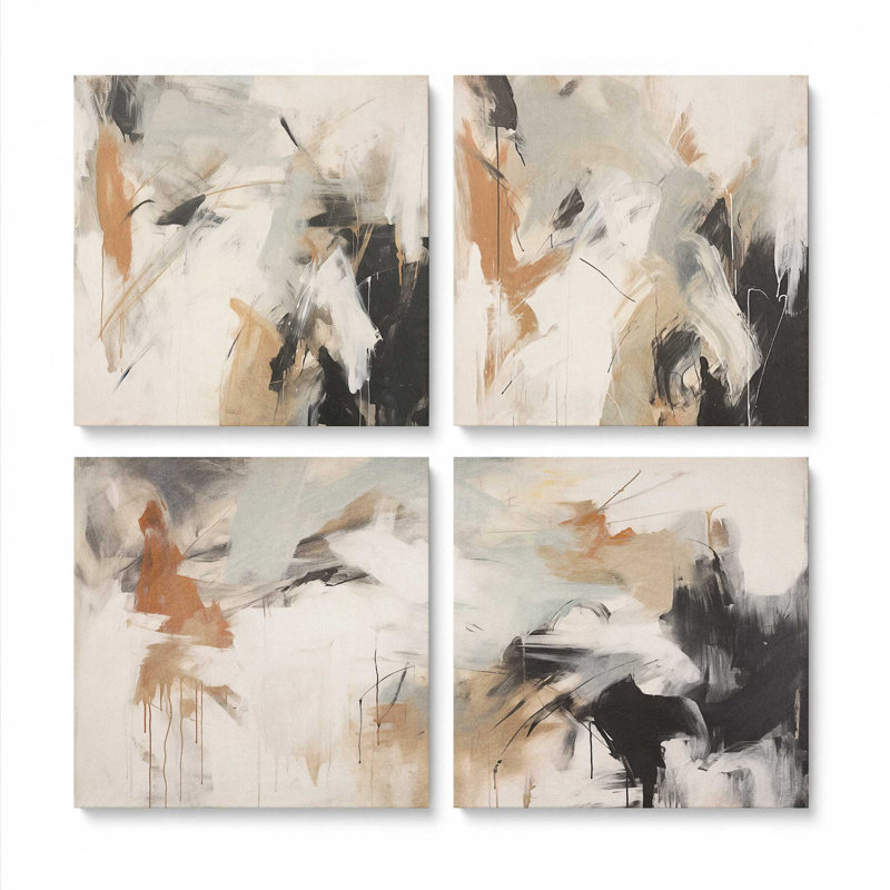 Chaotic Crescendo Set of 4 Canvas Prints in a Frame, 12" H x 48" W x 1.25" D, Wrapped Canvas