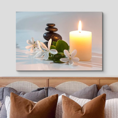 Zen Stones " Tropical White Flowers Massage Stone Spa Candles Yoga Nature Photography Scenic Colorful "