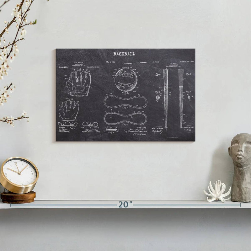 Baseball Patents, reproduction sur toile, H 8 po x l 12 po x P 1 po