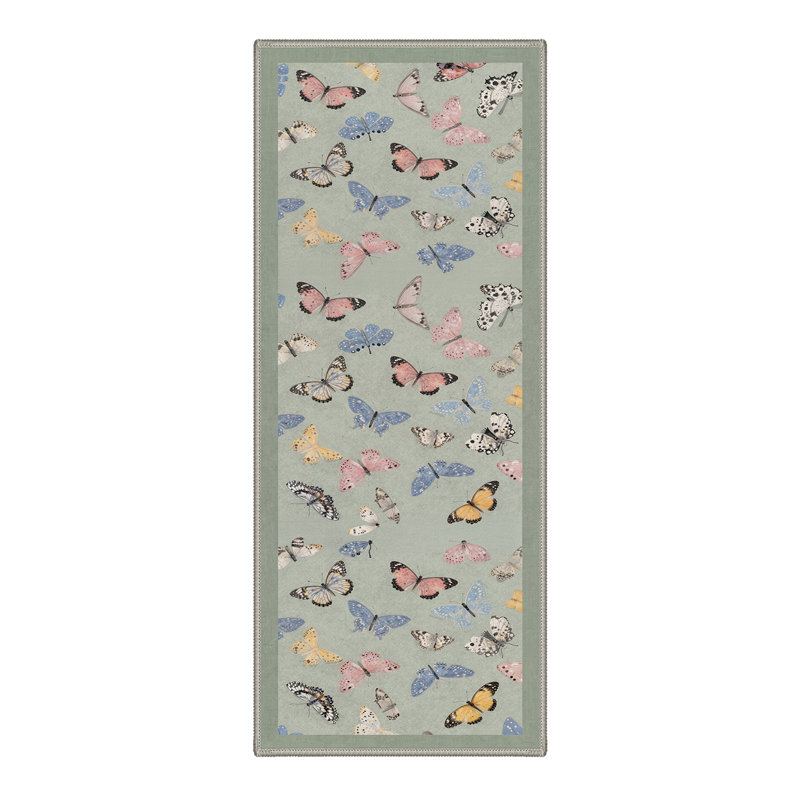 Adonis Aura Floral Butterfly Machine Washable Green / Blue / Pink / Yellow Indoor Area Rug with Non-Slip Backing