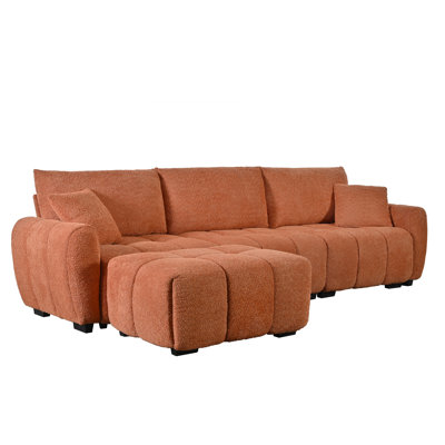 [VIDEO]110" Modular L-Shaped Sectional Sofa with Extra-large Seat, Pull-line Design & Movable Ottoman - High Density Foam & Sturdy Metal-Wood Frame Boucle Fabric