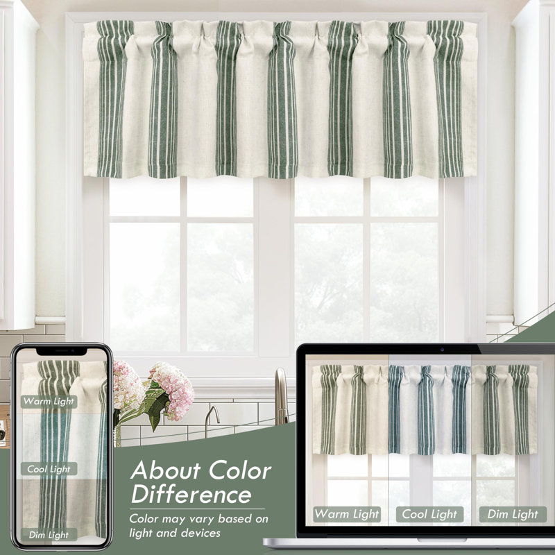 Akhill Striped Tailored Window Valance, 52" W x 14" L, Loden Green