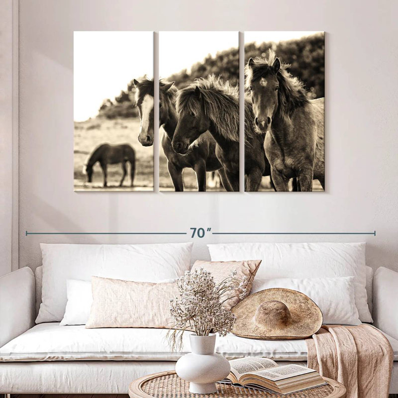 Horses Three Sepia, 32" H x 50" W