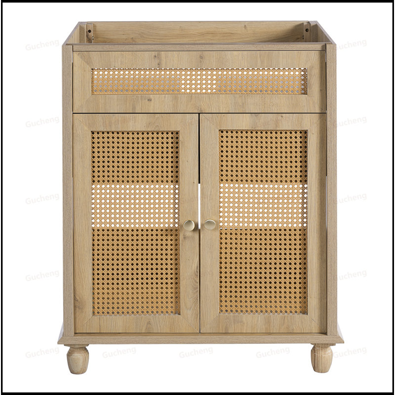 Meuble-lavabo avec portes en rotin 30 po et lavabo en résine