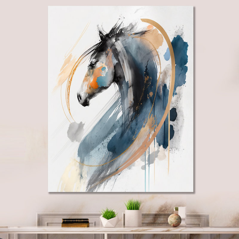 «Black Horse Side Portait II», art mural cheval, H 20 po x l 12 po, Toile tendue