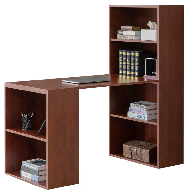Cherry Solid Wood Compact Writing Desk with Storage Cubbies