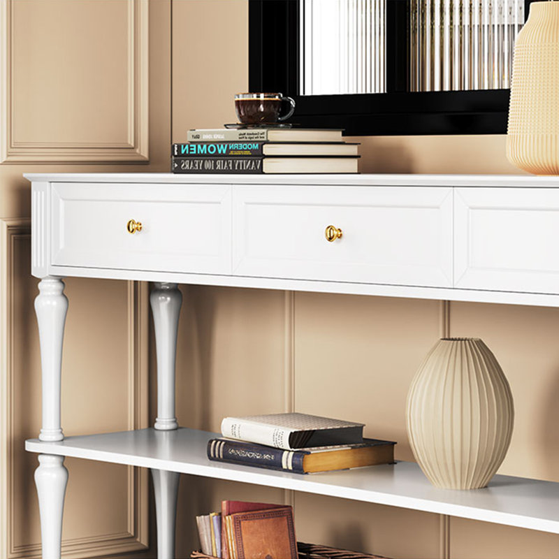 Console rétro avec tiroirs, Blanc, H 35,43 po x l 51,18 po x P 15,75 po