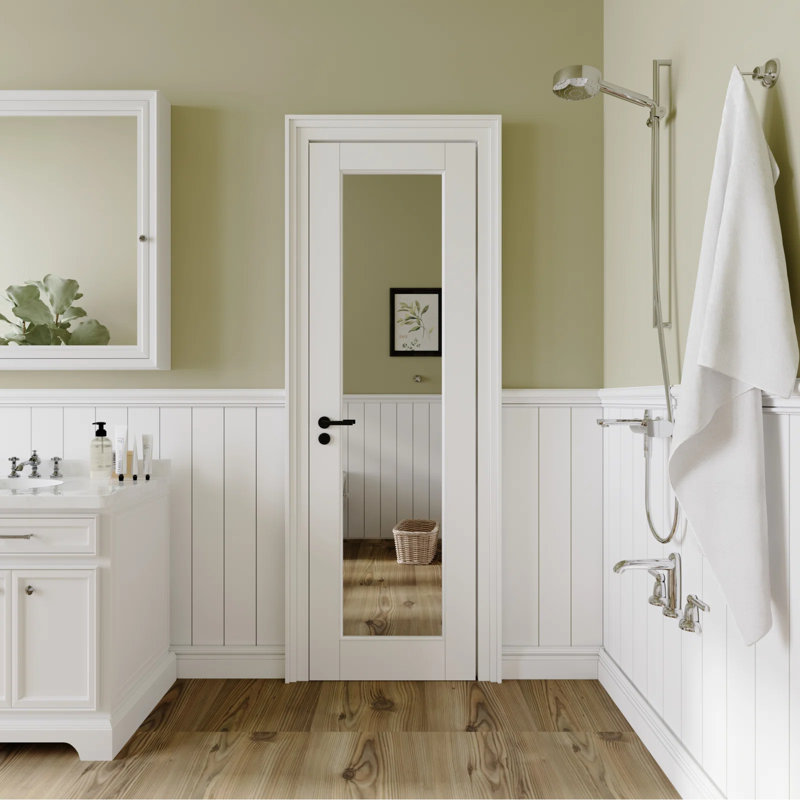 Dalle de porte à noyau solide en miroir 1-Lite - Intérieur en bois manufacturé massif apprêté de taille standard