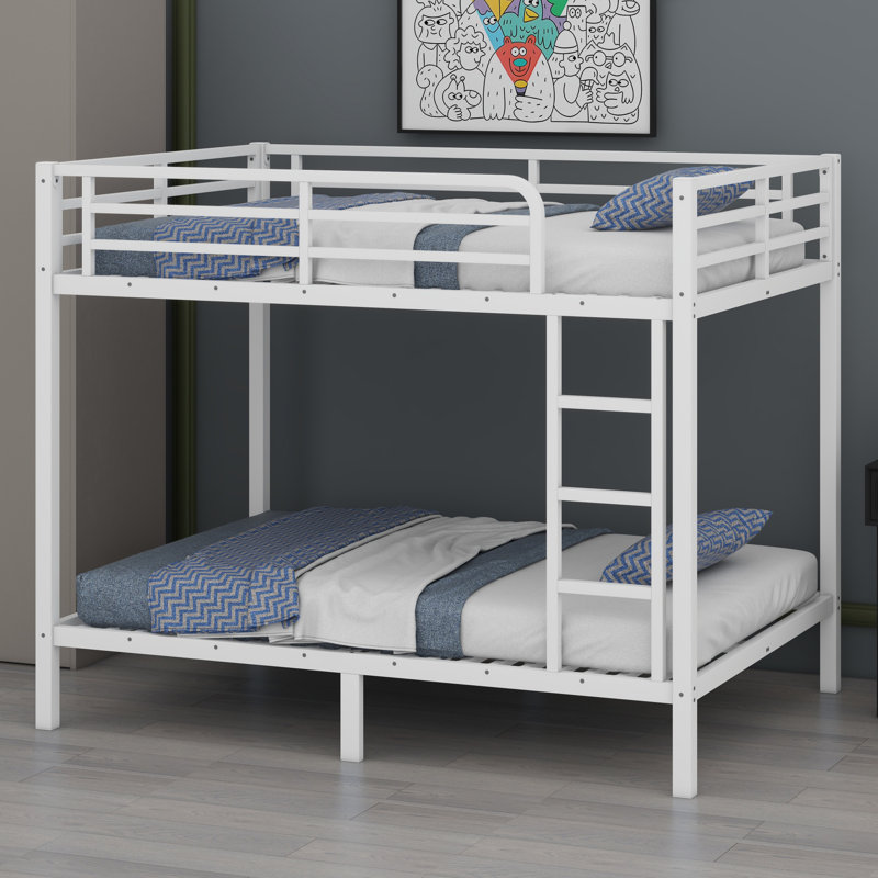 Metal Bunk Bed For Teens And Adults,Space-Saving, White, Full over Full