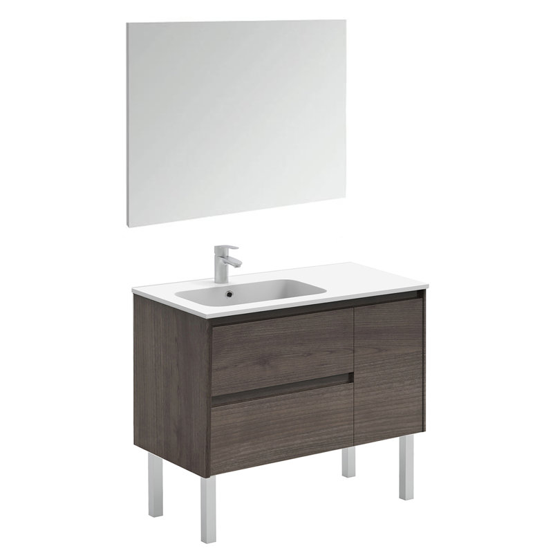 Ensemble de meuble-lavabo simple avec miroir l 36 po x P 18 po x H 33 po Ambra, Cendre de Samara