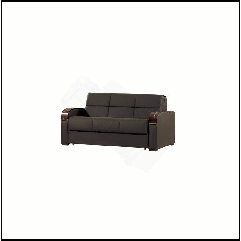 Causeuse convertible rembourrée avec rangement, polyuréthane brun, Brun